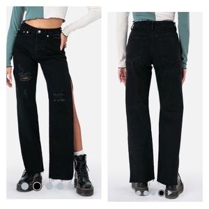 Adika Side Slit Black Denim Jeans